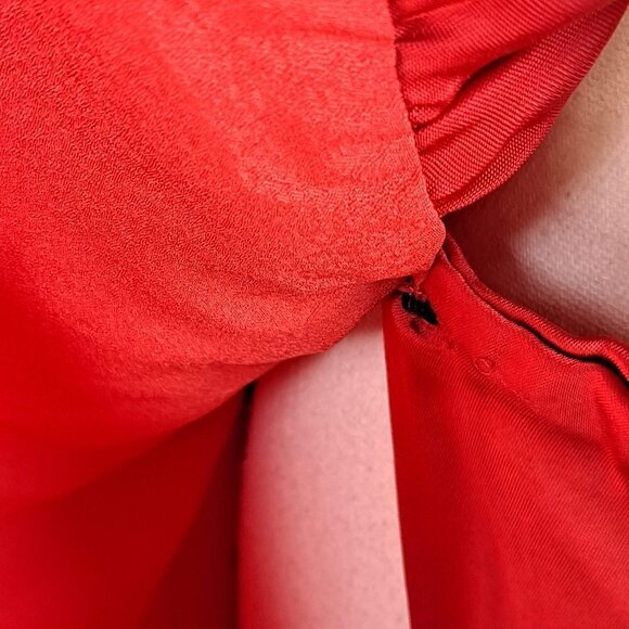 Zara Size Medium Red Satin Wrap Dress V-Neck Long Sleeve Button Details Holiday - Picture 10 of 14
